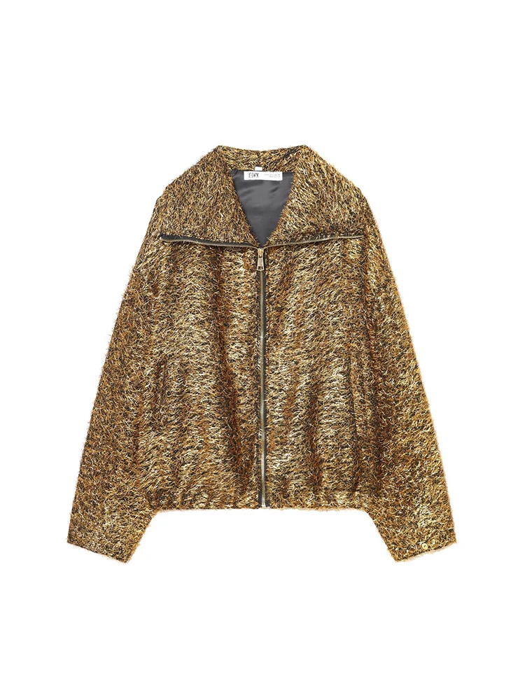 

Новая женская модная и универсальная элегантная повседневная куртка-бомбер в европейском стиле с лацканами и металлической строчкой