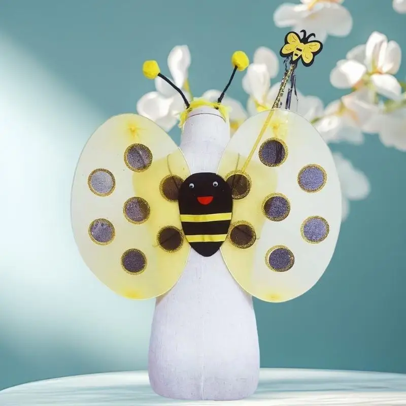 

39BB 3 Pcs Bees Wing with Headband and Wand Set Bees Costume Set Halloween Wing