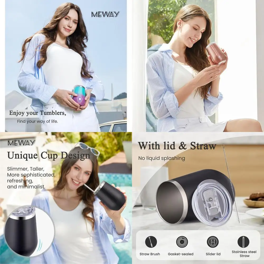 

Набор из 12 термостаканов из нержавеющей стали с двойными стенками, 12 унций – Изолированные бокалы для вина, для холодных и горячих напитков, идеально подходят для всей семьи, G