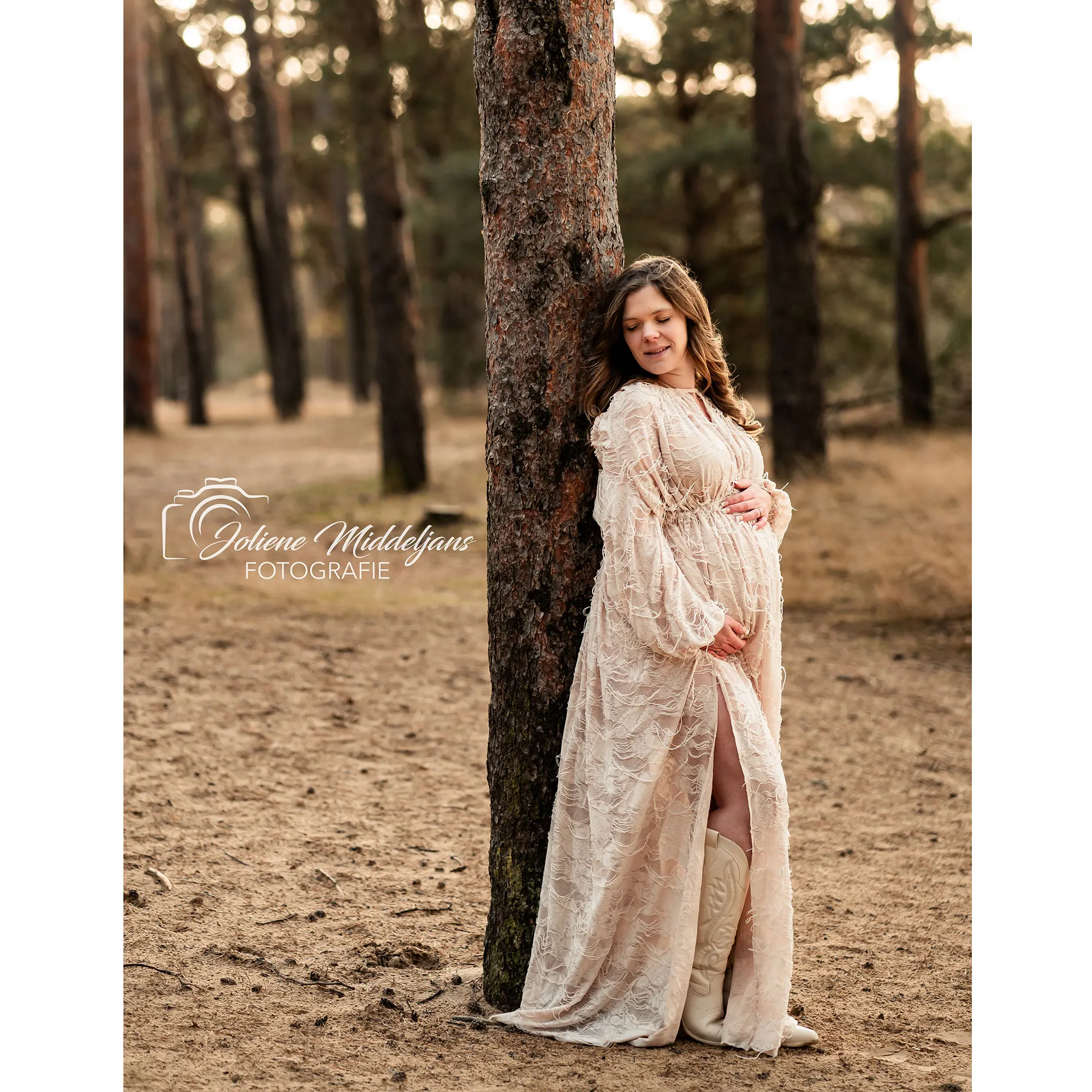 Don&Judy Vintage Boho Lace Maternity Dresses Lantern Sleeves with Side Slits Baby Shower Dress Pregnancy Photo Shoot Outfit