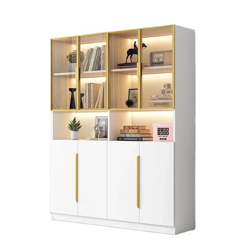 bookshelf design Living Room book shelf Library Storage wood for living room cabinet With Ladder Solid White bookcases