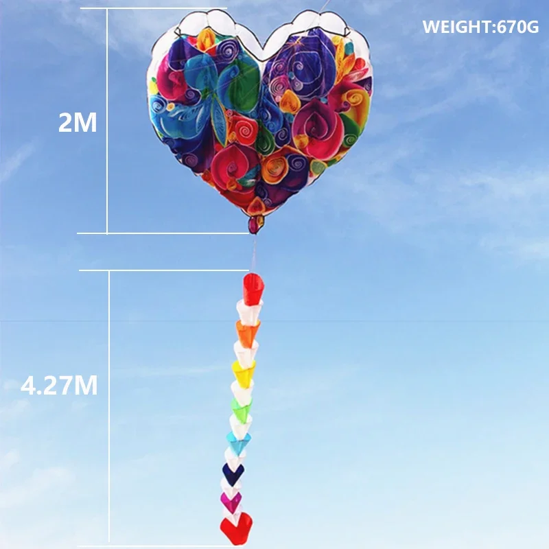 3D Heart to Heart Soft Nylon Kite Comes with 200M Cable Wheel Outdoor Beach Kite Easy to Fly and Tear resistant Storage Bag