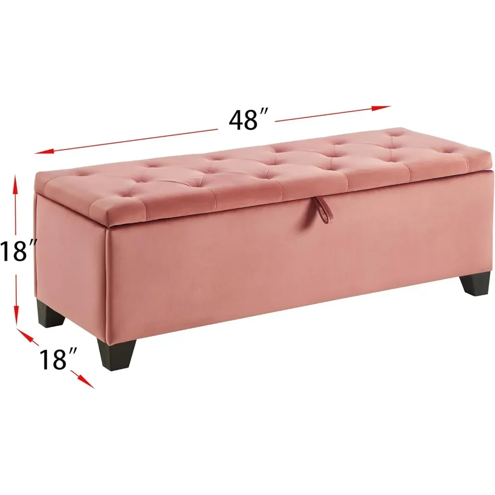 벨벳 수납형 오토만 48인치 침대 끝 벤치 침실 현관 거실 및 기숙사용