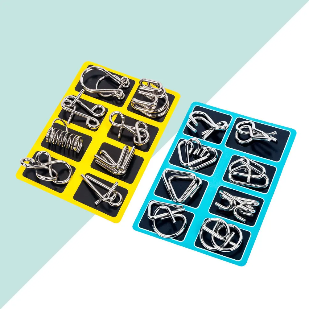 

16 Pieces Iq Puzzle Set Metal Brain Ring Creative Thinking Challenge Intelligence Test for Kids Adults Brain Puzzle Set