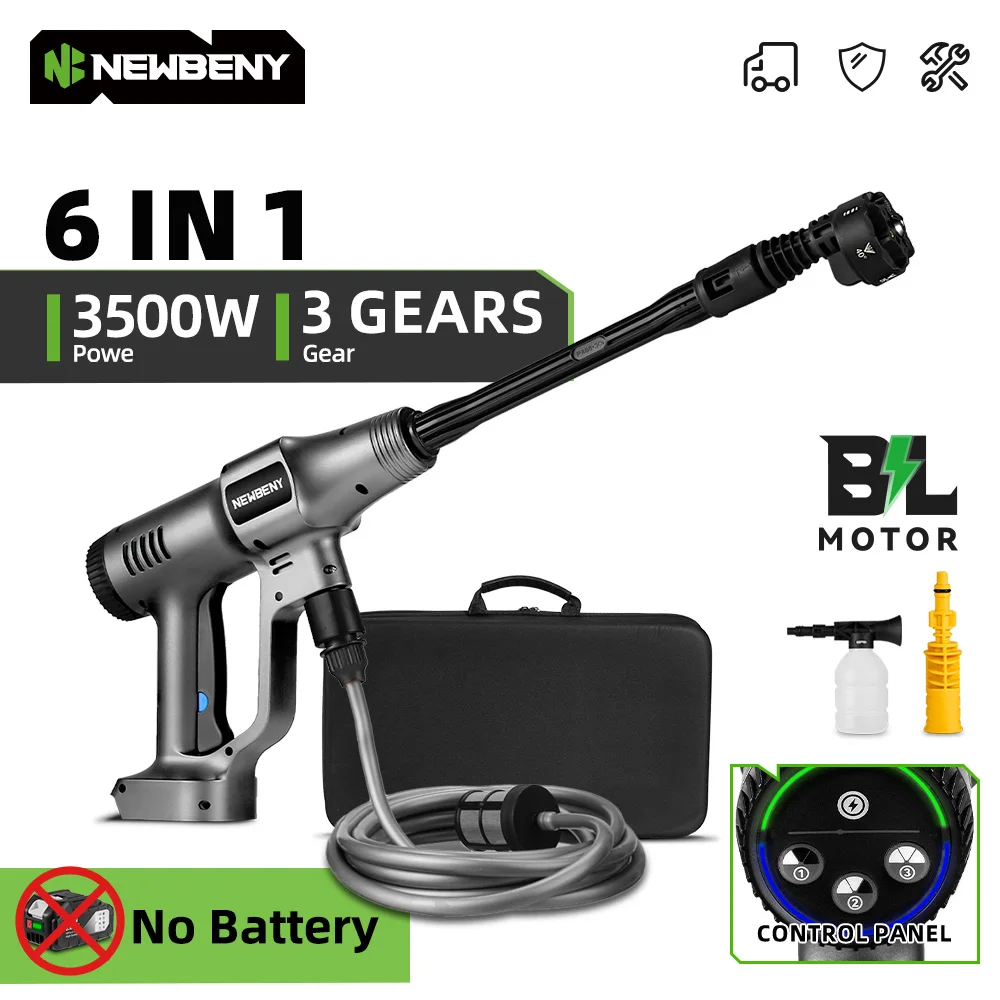 NEWBENY 3500W Brushless Electric High Pressure Car Washer  Cordless Cleaning Water Spray Gun Garden Tool For Makita Battery Pin