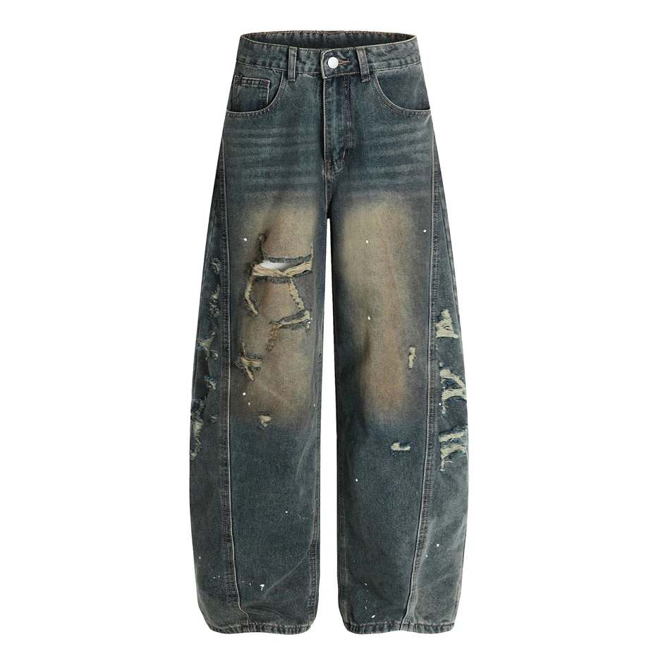 

Hip Hop Ripped Hole Jeans Mens Streetwear Punk Y2k Denim Trousers Men Harajuku Vintage Washed Baggy Wide-leg Pants