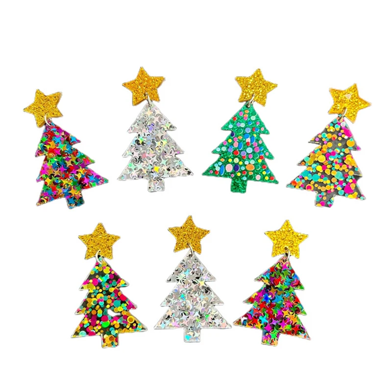 Creative Christmas Tree Earrings For Women Girls Female New Fashion Acrylic Earrings Jewelry Happy New Year Festival Party Gifts