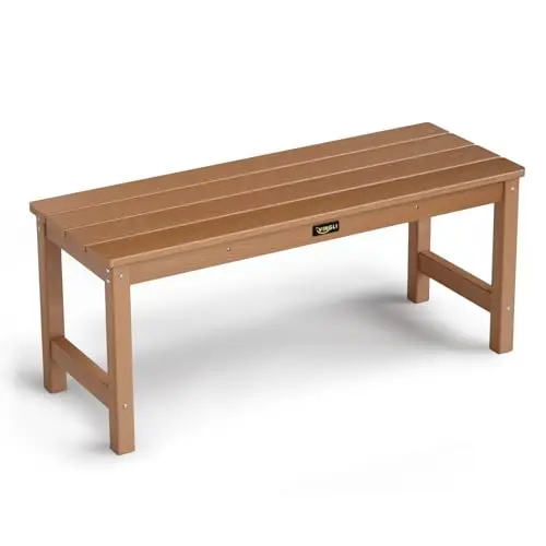 40in Outdoor HDPE Bench, Weatherproof Porch Bench with Wood Grain Texture & Stainless Steel Hardware, Heavy Duty
