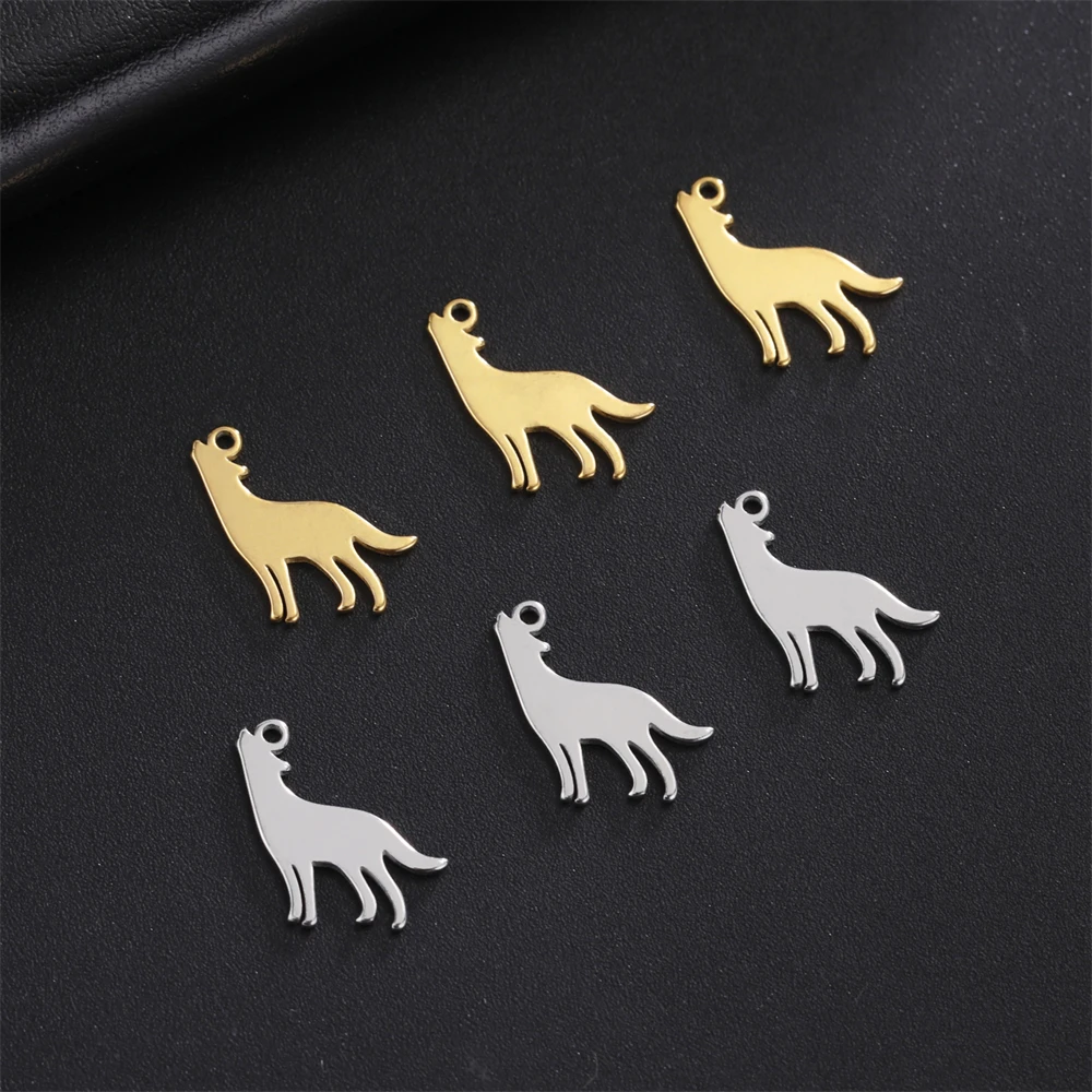 5 sztuk/partia ze stali nierdzewnej wyjący wilk wisiorek zwierzęta Charms do tworzenia biżuterii Diy kobiety naszyjnik bransoletka mały urok akcesoria