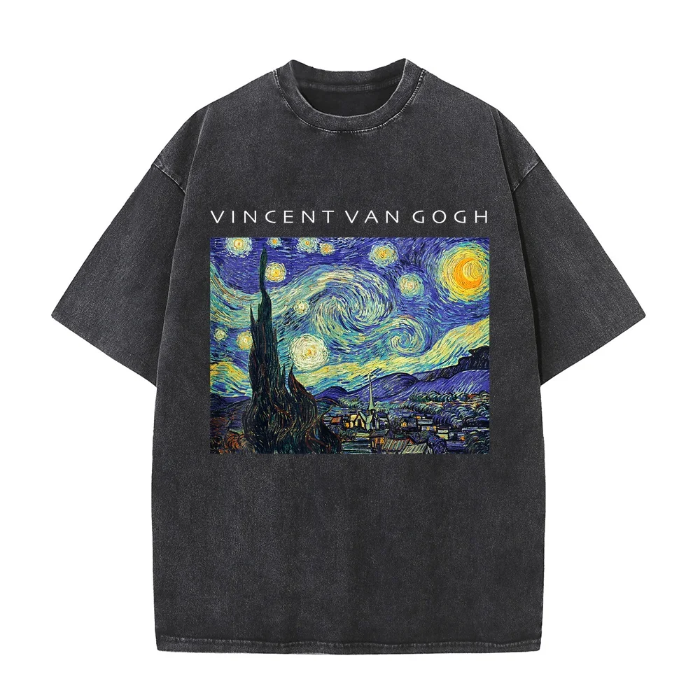 Vincent Van Gogh Starry Night T-Shirt Painting Art Shirt Short Sleeved For Men Clothes Regular Unisex Tee Sleeve Cotton T