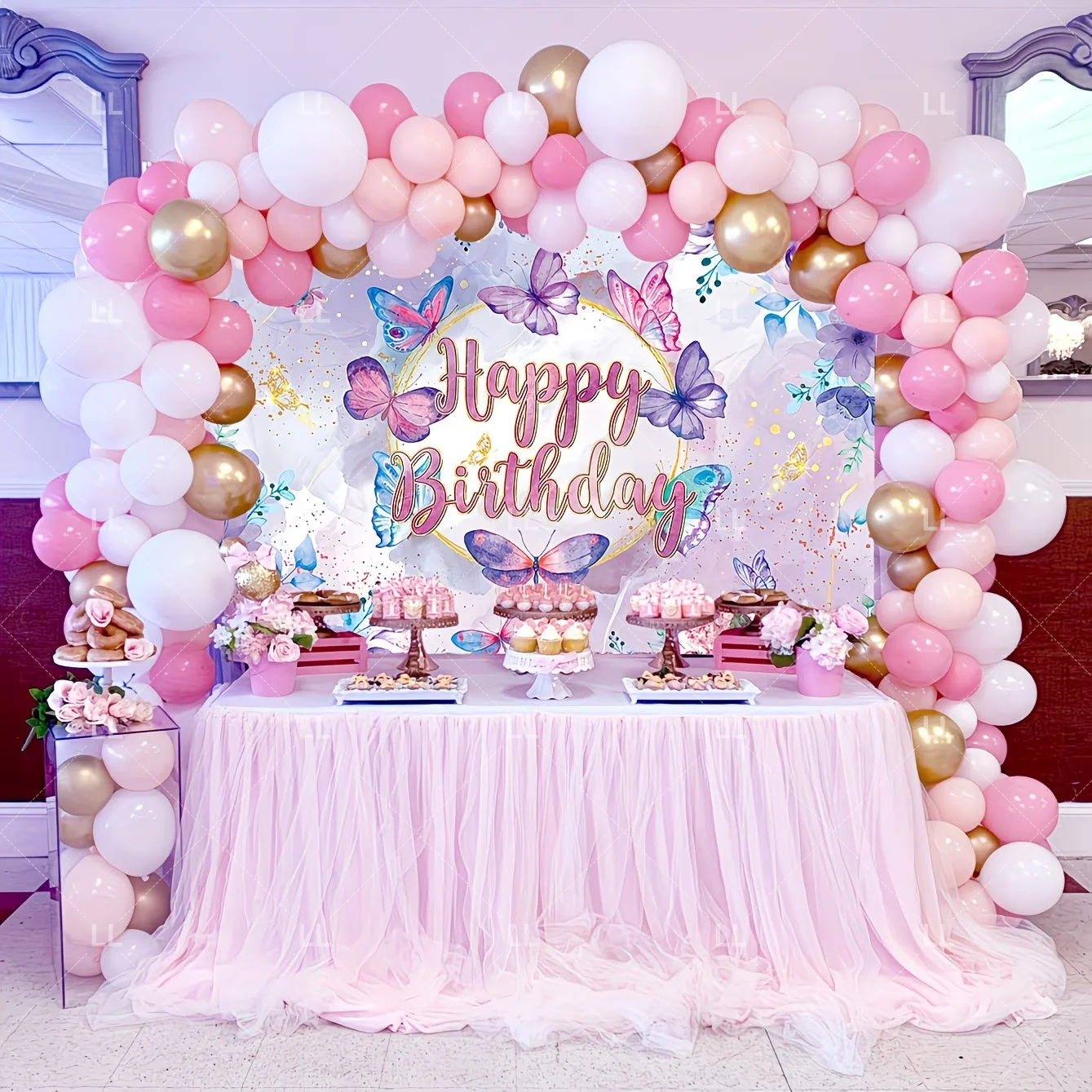 Traumhafter Schmetterlings-Lila-Hintergrund Elegante Lila Blumen Geburtstagsparty Dekoration Fotografie-Hintergrund Baby-Shower Fotostudio – Detail 3