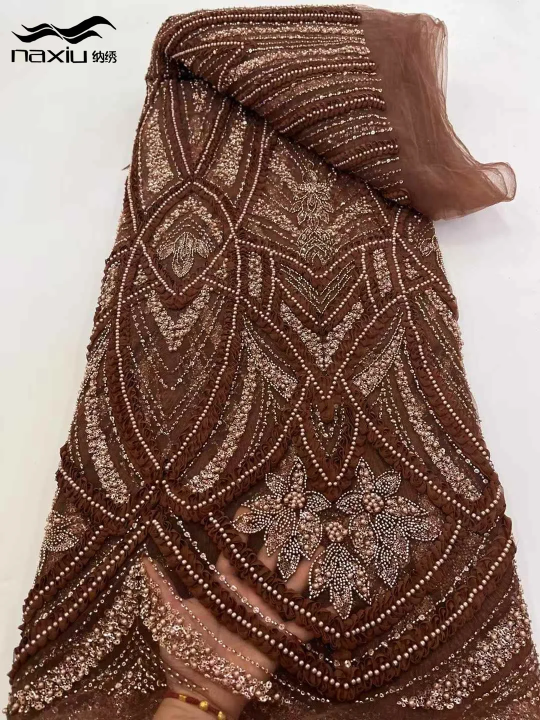 

Madison Роскошная нигерийская африканская кружевная ткань с бисером, высокое качество, вышивка блестками, африканская французская кружевная ткань для шитья