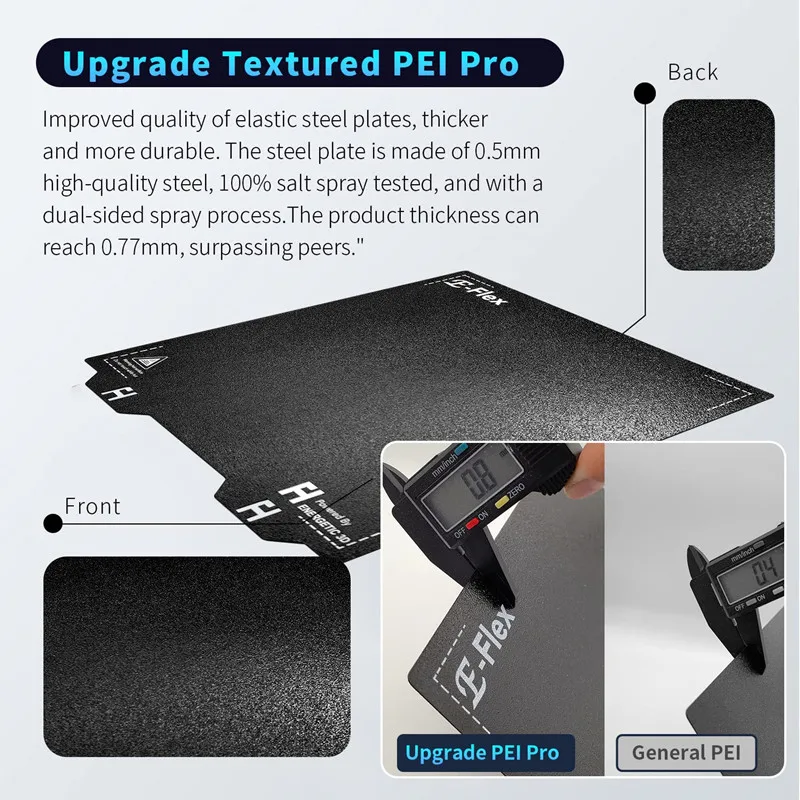 

Текстурированная PEI-пластина ENERGETIC Pro для 3D-печати 120/250/300/355 мм, двусторонняя, черная, гибкая, из пружинной стали + магнитная основа