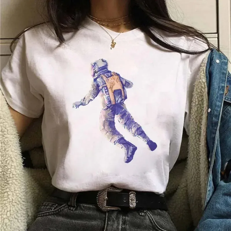Camiseta feminina plus size com estampa de manga curta, solta e casual, macia e confortável respirável, esportes ao ar livre