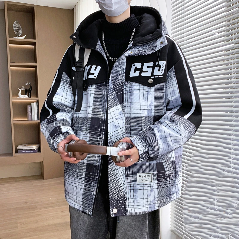 

Модные мужские плюшевые куртки с капюшоном, молодежная уличная одежда, свободные теплые флисовые стеганые пальто, зима 2025 года, ветрозащитные утепленные парки, одежда