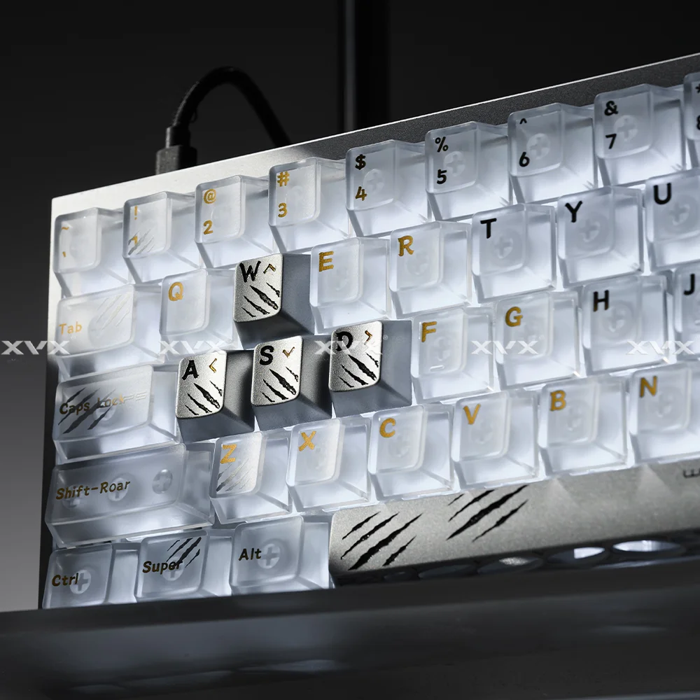 XVX White Tiger Metal Keycaps 7-key Transparent PC Keycap 127-key Cherry Profile Top Print Fit EV63 Magnetic Mechanical Keyboard