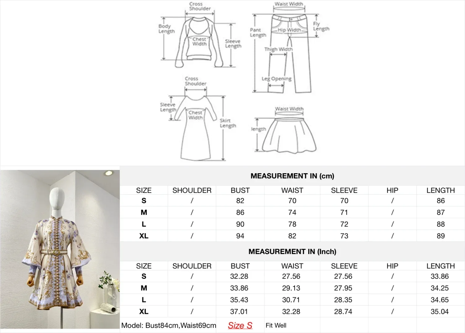 Mini-Vintage-Kleider für Damen mit vollem Laternenärmeln und Gürtel und Blumendruck