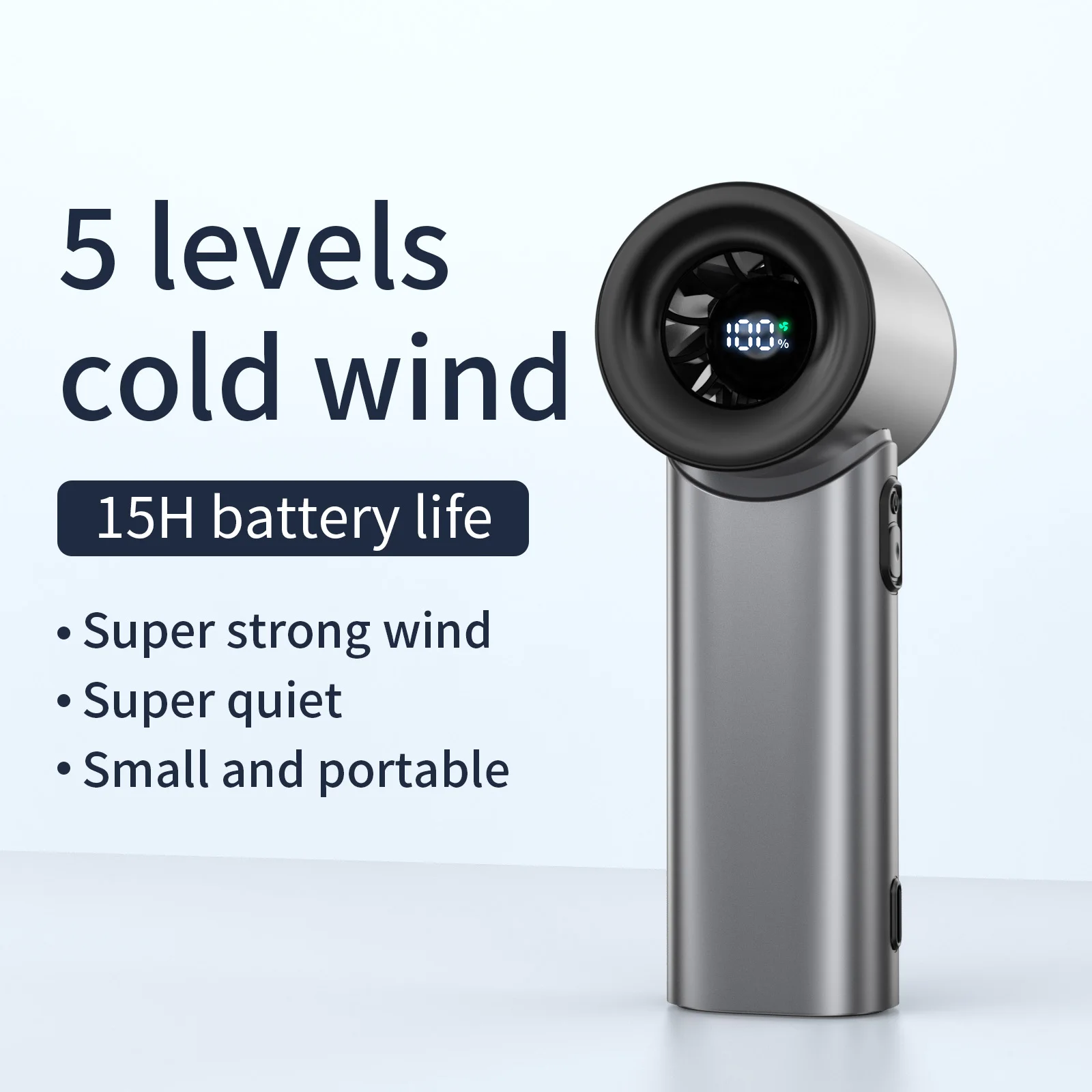 

Ice-cooling handheld mini fan, desk-mounted, silent operation, compact size, powerful airflow, USB rechargeable, portable fan.