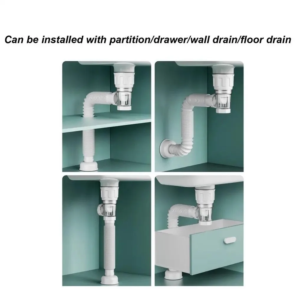 Telescoping Drain Pipe Adjustable 29-95cm Sink Hose Washbasin Pipeline Deodorant Strainer For Kitchen PVC Plumbing Fixture