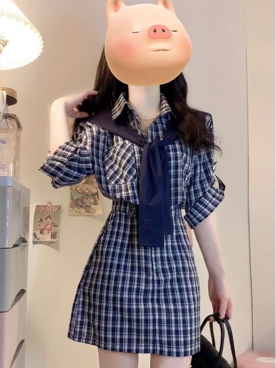 

Новинка: Женская винтажная юбка А-силуэта с высокой талией, в корейском стиле, с цветными вставками на плечах, коротким рукавом и эффектом обертывания, больших размеров, летняя коллекция