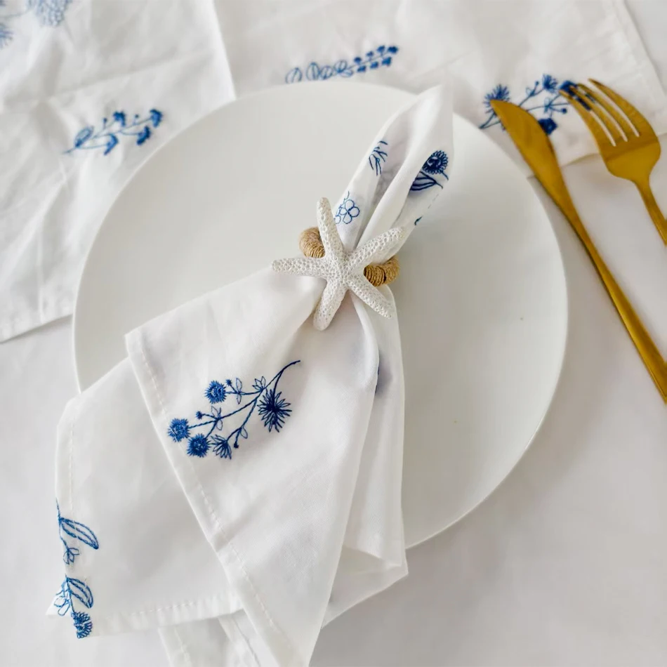 10PCS Cotton Embroidery Table Napkins 40x40cm Flowers Tea Cloth Soft Napkins,Perfect for Family Dinners Wedding Party Festival