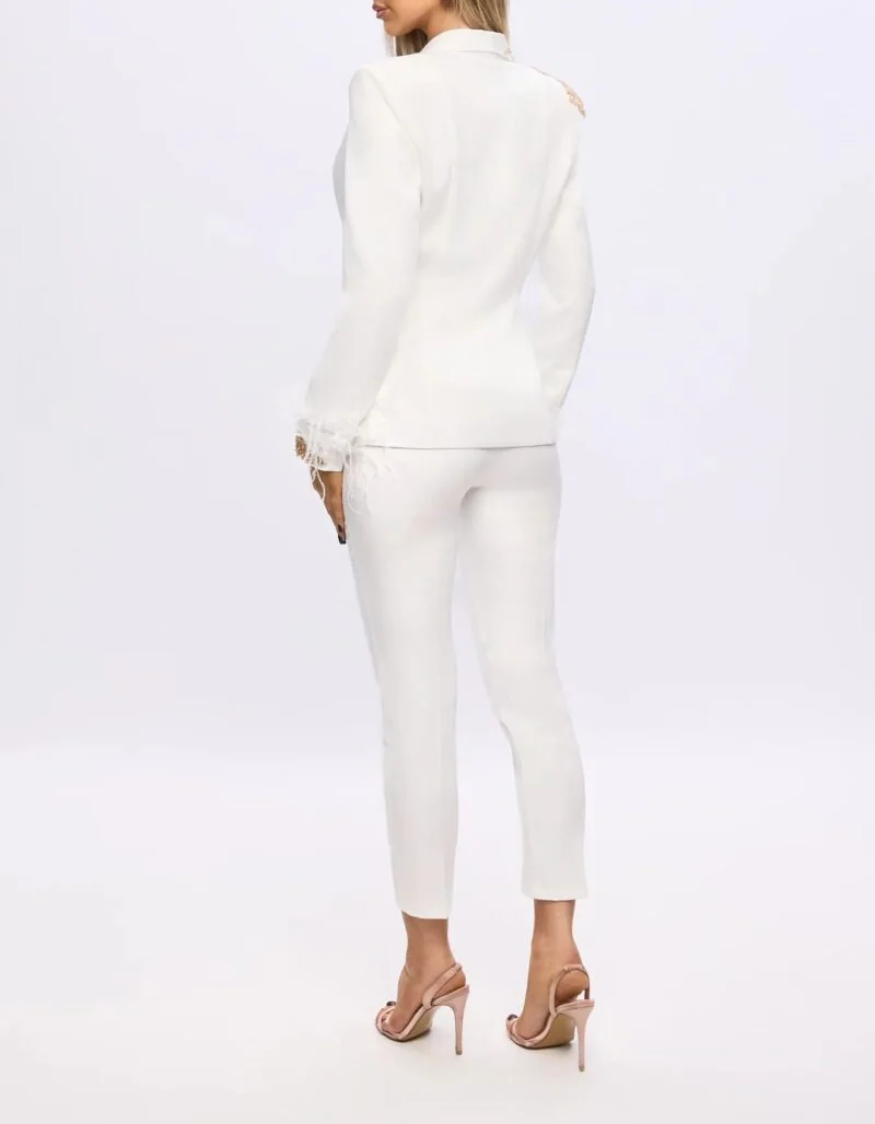 Women's Dresses Suit Gowns Elegant Peaked Lapel Appliques Jacket Coat And Pants For Female Satin 2 Pieces Suit Customized W75