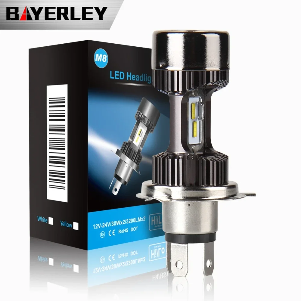 

M8 1pcs H4 LED Motorcycle Headlight Bulbs H4 Hi-Lo 3200LM 6000K 30W Led Moto Motorbike Headlamp Lighting Electric Car Lights