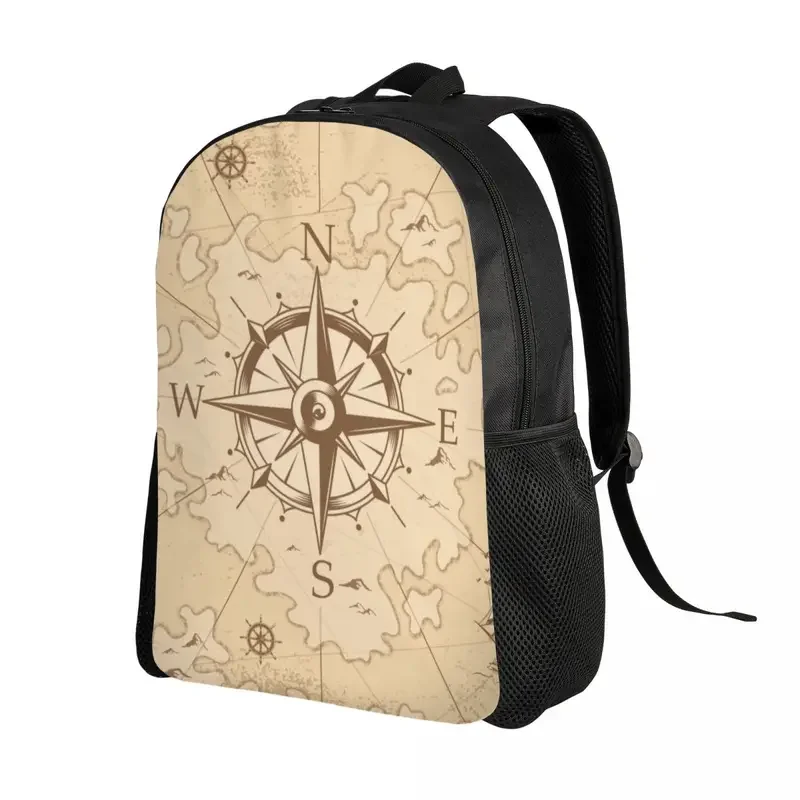 Mochilas Vintage con mapa de pirata para hombres y mujeres, bolsa de libros para estudiantes universitarios, se adapta a computadora portátil de 15 pulgadas, brújula náutica, bolsas de marinero