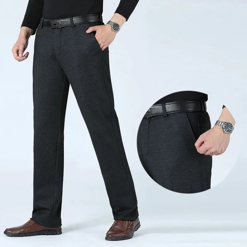 

Брюки мужские утепленные повседневные, модные деловые брюки-стрейч, Брендовые однотонные черные темно-синие, большие размеры, на лето-осень