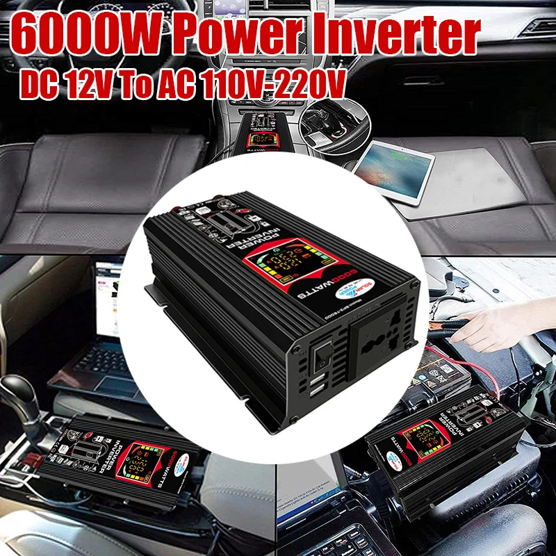

6000W Car Power Inverter DC 12V To AC 110V 220V Universal Sine Wave Electronic Charging Converter 2 USB Outdoor Camping Charge