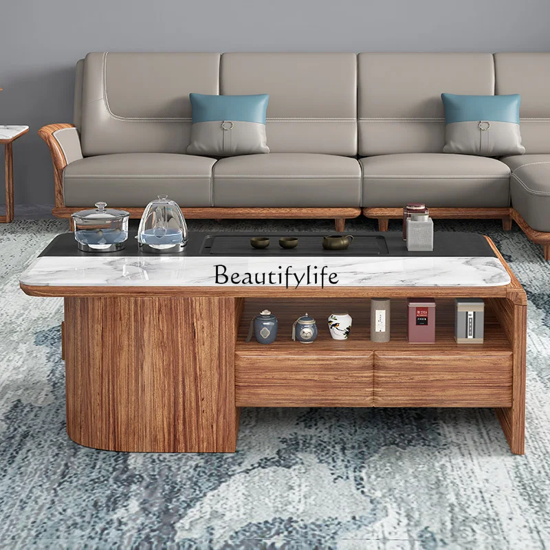 New Chinese Style Ugyen Wooden Kung Fu Tea Table Automatic Boiling Water Integrated Marble Solid Wood Tea Table image 2