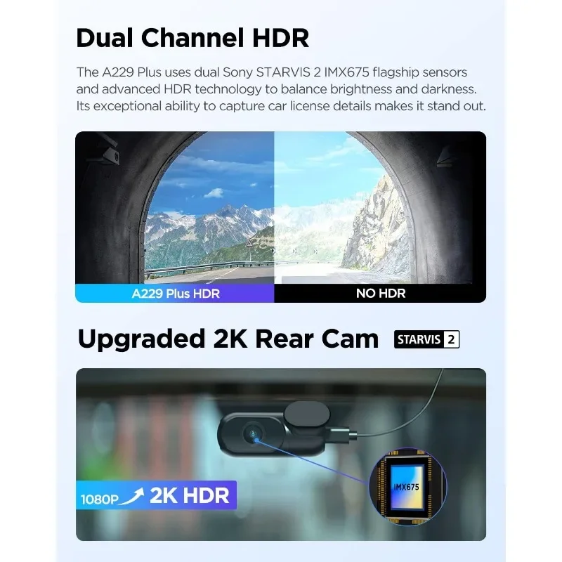 Vofo A229 PLUS กล้องติดรถยนต์พร้อมเซ็นเซอร์ starvis 2แบบคู่, HDR 2ช่อง, ด้านหน้าและด้านหลัง1440P + 1440P