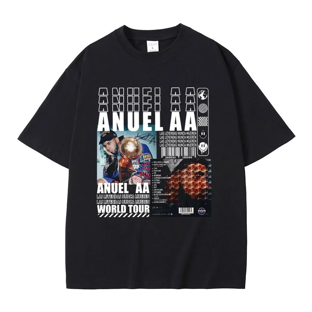 

Limited Anuel AA Las Leyendas Nunca Mueren World Tour T-shirts Male Vintage Oversized Tshirt Men's Hip Hop Fashion Rap T Shirts