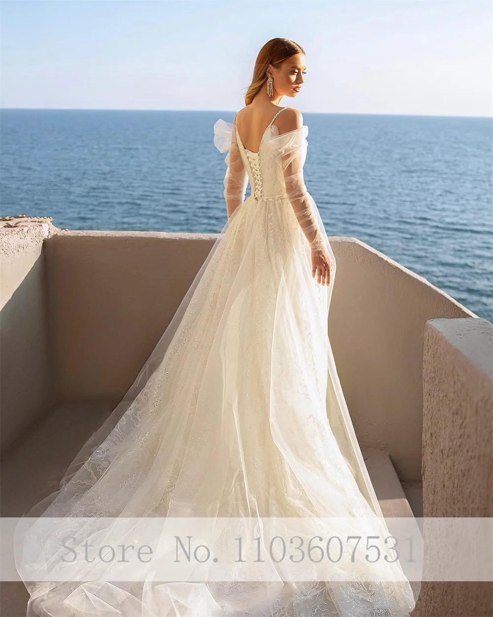 Vestido de noiva frisado de tule para mulheres, vestido nupcial sem costas, linha A brilhante, cintas de espaguete, festa de casamento