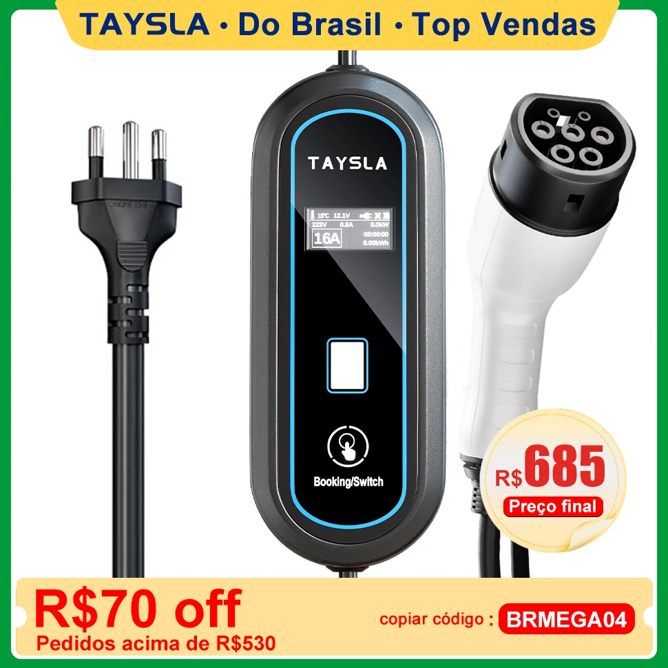 TAYSLA شاحن سيارة كهربائية 3.5kW 16A نوع 2 شاحن سيارات كهربائية محمول 7kW 32A 80V-260V BR كابل شحن التوصيل للمركبات الكهربائية