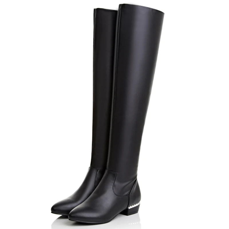 Slim Thigh High Women's Boot Low Heels Autumn Spring Knee High Boots Casual Tall Black White Ladies Winter Shoes Elegant image 6