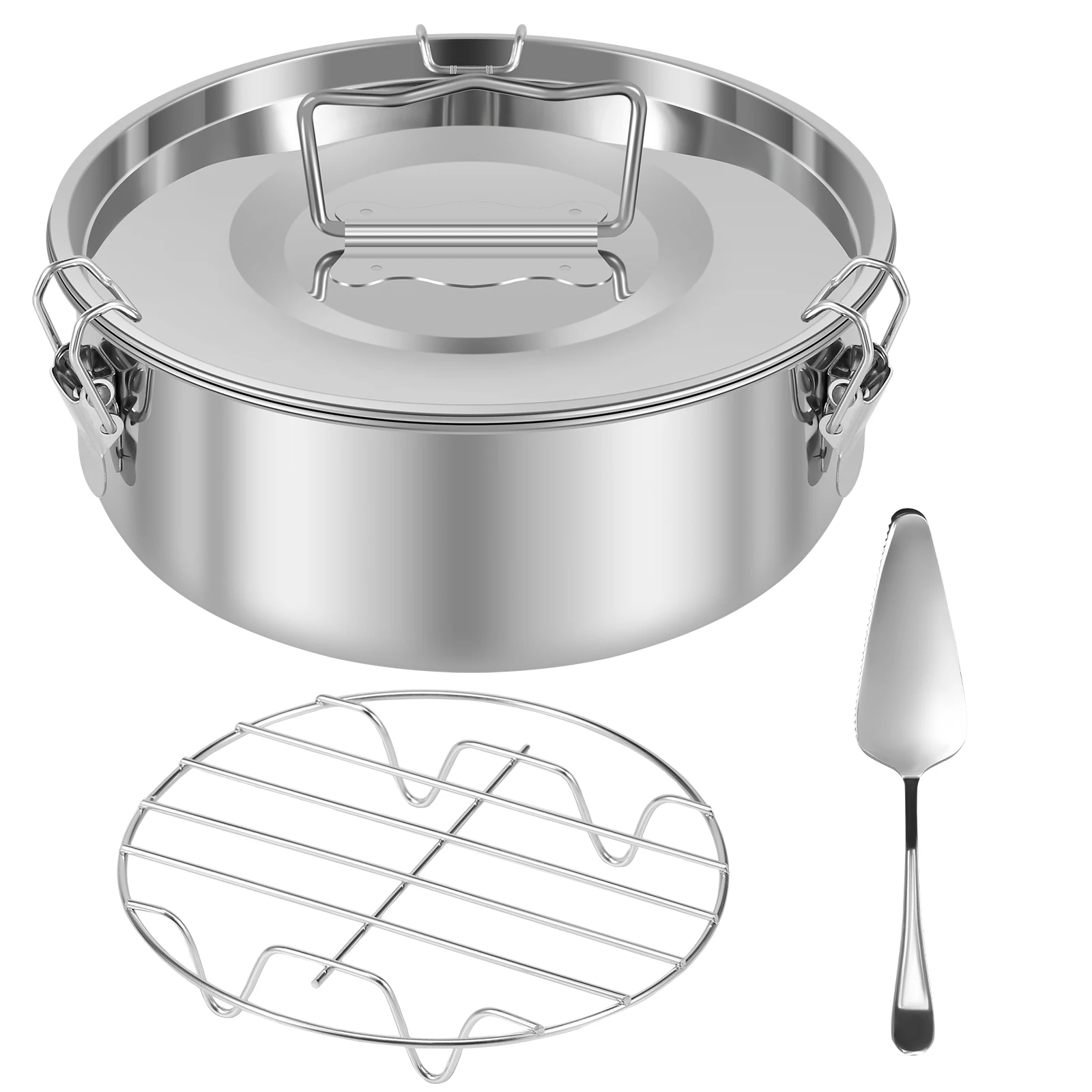 Stainless Steel Flan Pan with Steam Rack and Cake Spatula Multifunctional Flanera Flan Mold 1.5QT Flan Maker for Home Baking