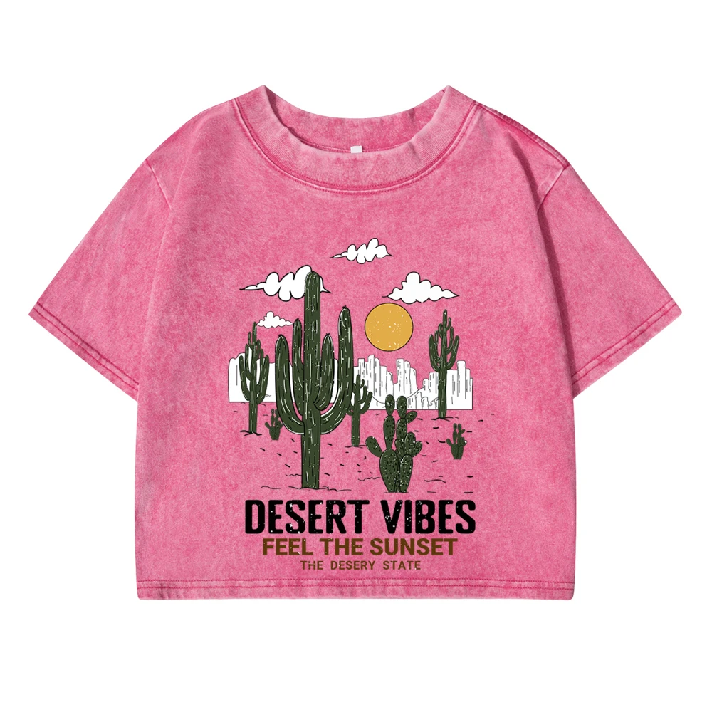 The Entire City Is Left With Only Cacti Printed Womans Washed T-Shirts Soft Loose Breathable Cotton Tops Summer Female Clothes