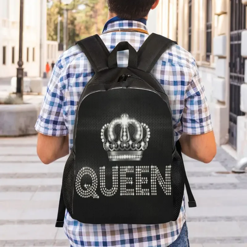 Customized 3D Printing Queen Rhinestone Backpacks Bling Diamond College School Travel Bags Women Men Bookbag Fits 15 Inch Laptop