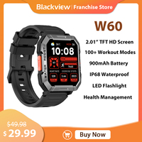 Blackview W60 Rugged Smartwatch 2.01 Inches IP68 Waterproof 900mAh Incoming Call Alert LED Flashlight Heart Rhythm Monitoring