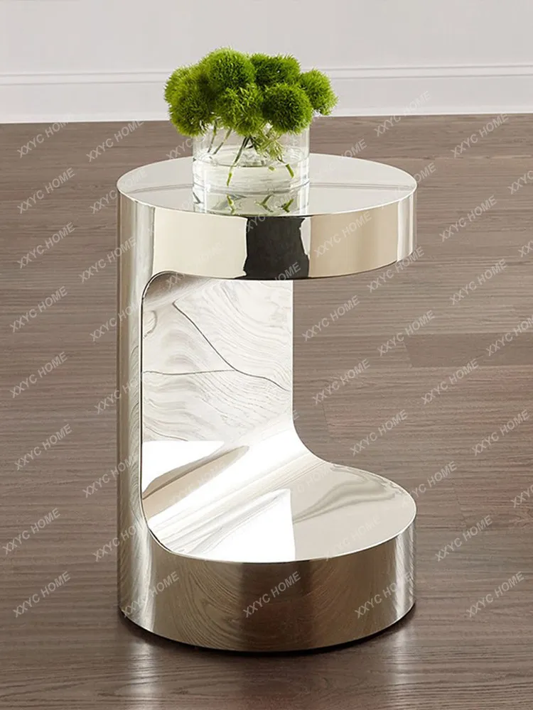Small coffee table, small apartment, minimalist stainless steel corner table, C-shaped design, advanced artistic sofa