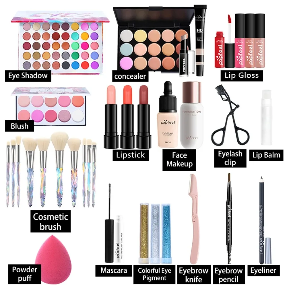 Popfeel Alles In Één Make-Up Kit Voor Vrouwen Volledige Set, Alles In Één Make-Up Sets Met Wenkbrauw Eyeliner Oogschaduw