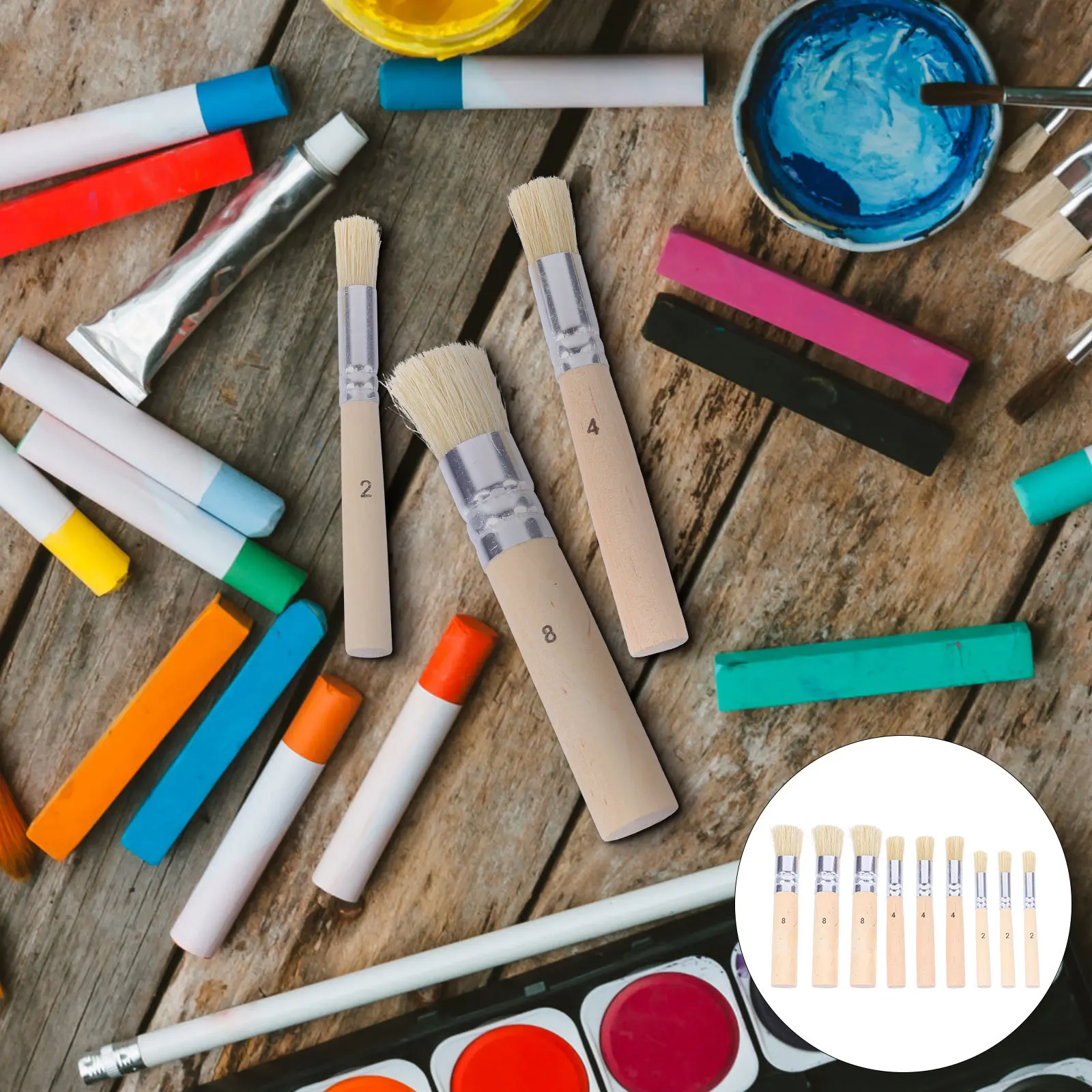 مجموعة فرشاة استنسل خشبية بشعيرات طبيعية لمشاريع رسم الحرف اليدوية ذاتية الصنع بألوان مائية وزيتية من قماش الأكريليك #4