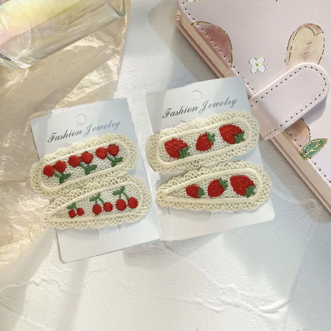 

2pc cherry strawberry Hairpin Hairgrip Hair Clips for Girls Women Kids Childs Vintage Crab for Gift Hair Accessories