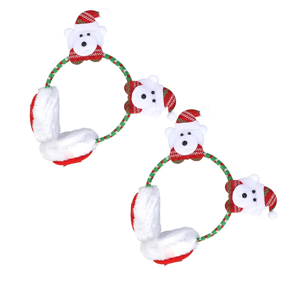 2pcs Christmas Expandable Plush Ear Covers Plush Hair Hoops Ear Warmer Winter Accessory for Kids Adults