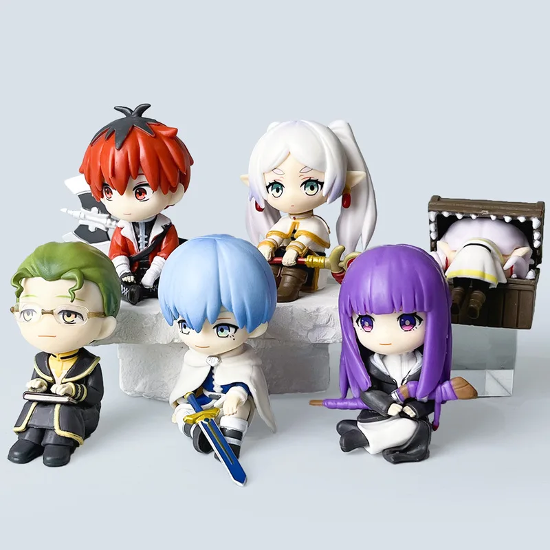 Anime 6-teiliges Set Frieren Beyond Journey's End Chibi-Figuren PVC-Statue Himmel Frieren Fern Stark Heiter Desktop-Ornament Spielzeug Geschenk