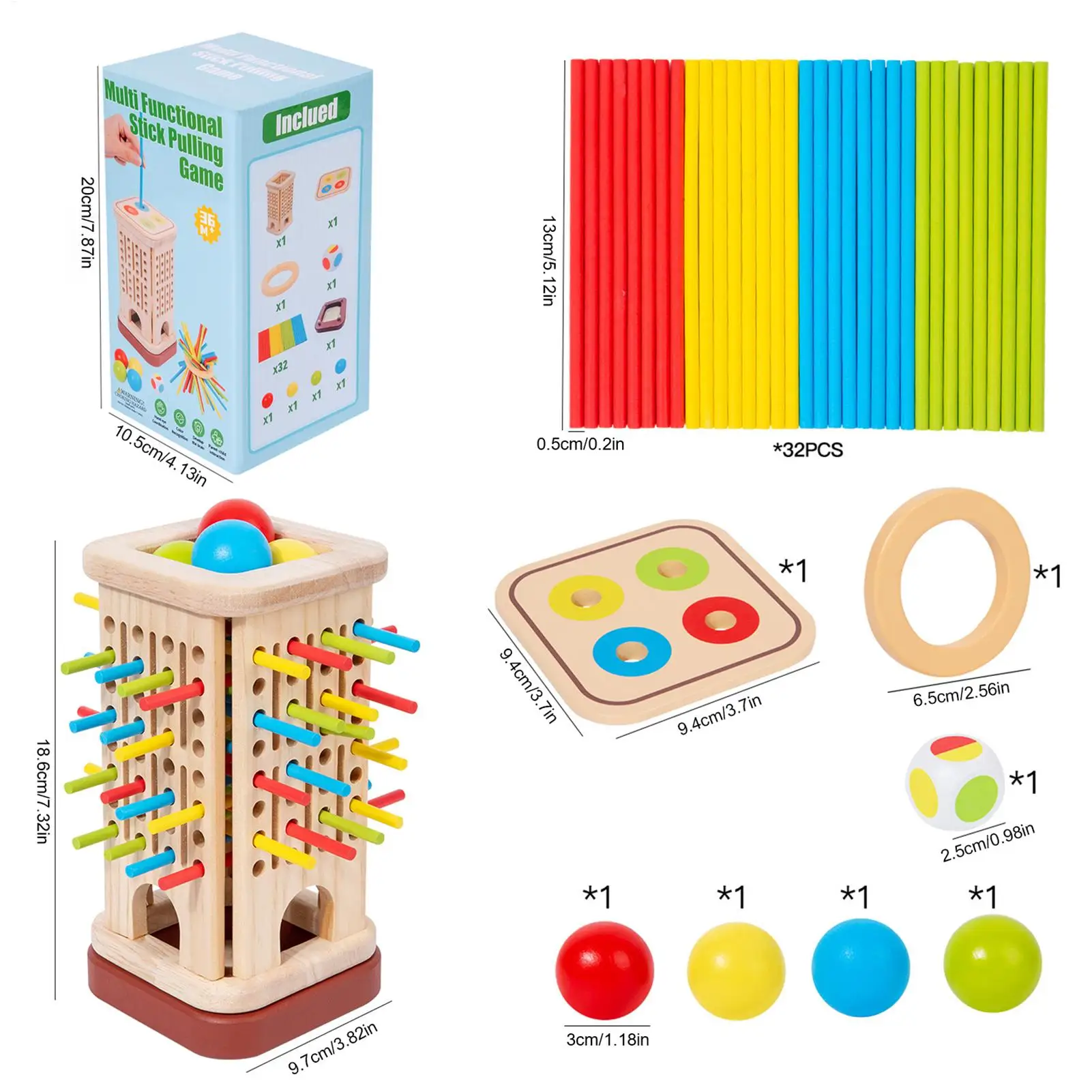 Juguete educativo de matemáticas Montessori para niños, juego de torre de palo de madera con palos, dados, palo de desarrollo de habilidades motoras