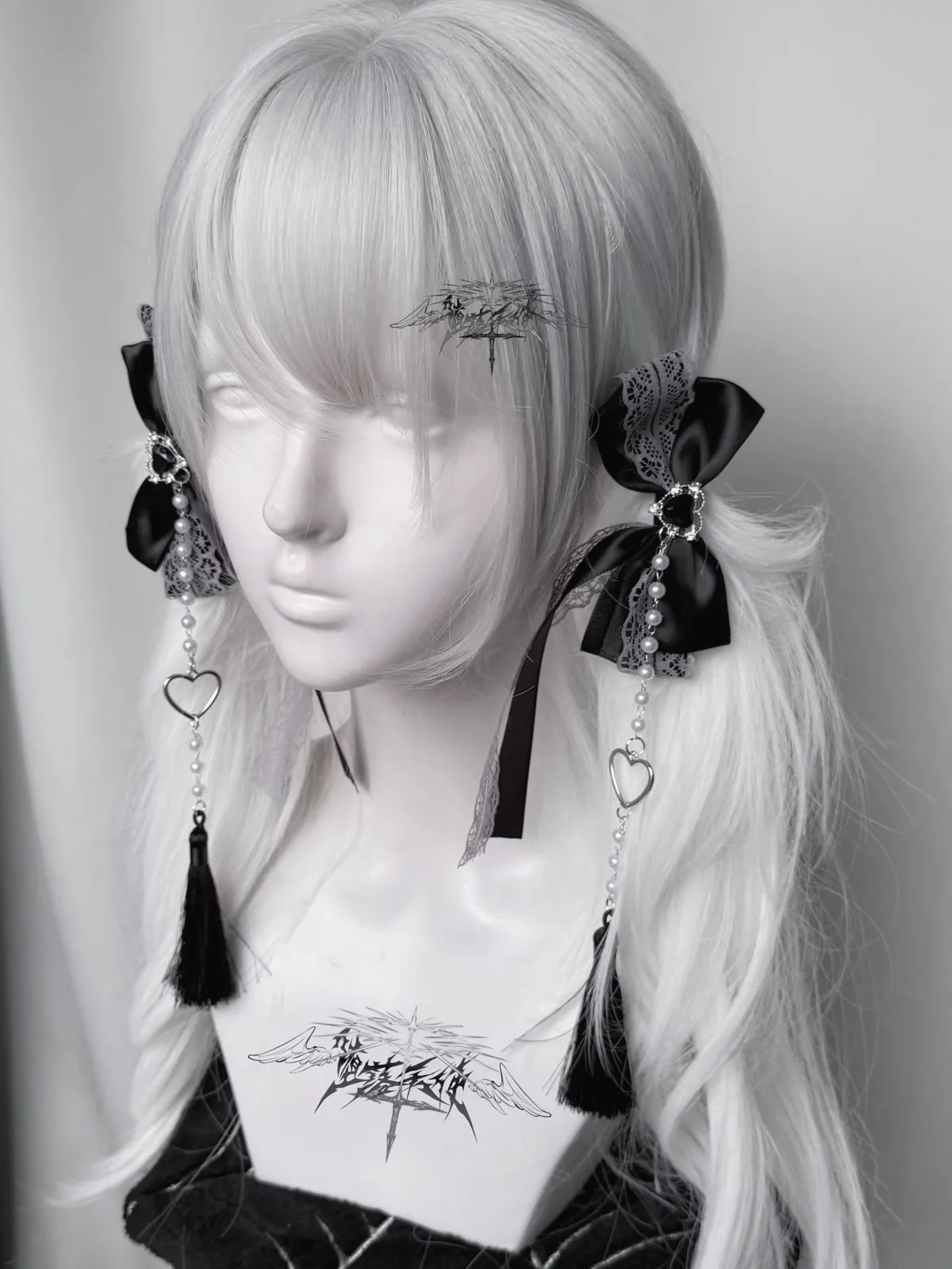 로리타 코스프레 소녀 머리핀 활 머리핀, 귀여운 헤어 액세서리, 일본 미적 중국 스타일, Y2K 술 헤어 클립, 1 쌍