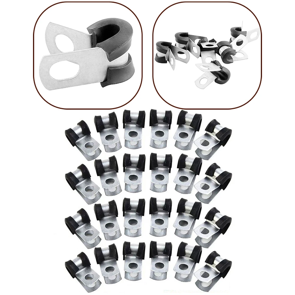 Hot Sale 24Pcs Brake Pipe Tube Clips Rubber Lined P Clips 3/16\