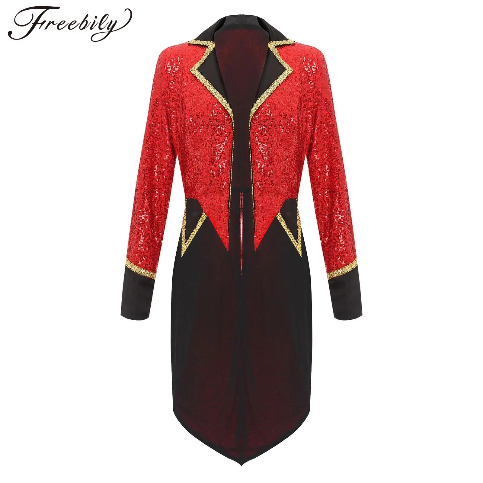 

Women Halloween Circus Ringmaster Cosplay Performance Tailcoat Long Sleeve Sequin Tuxedo Outerwear Carnival Magician Costume